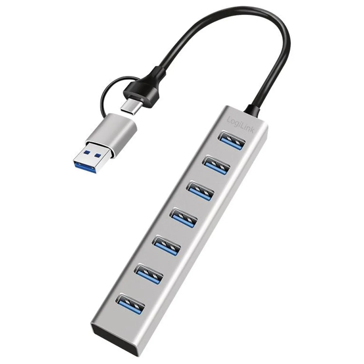 Logilink USB 3.0 HUB, 7-Ports, 7x USB-A, 5 Gbit/s, silber