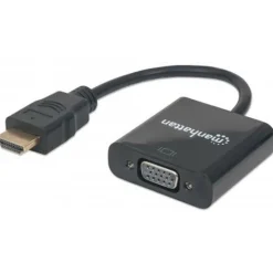 Manhattan HDMI Adapter HDMI-Stecker auf VGA 15pol Buchse + USB Micro-B Buchse Schwarz Polybag