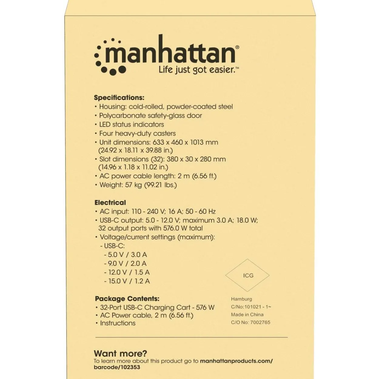 Manhattan Ladeschrank 32xUSB-C PD-Ports 576W gesamt 18W Port