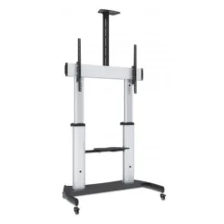 MANHATTAN Premium TV-Staender auf Rollen Traglast bis 100kg 60Z bis 100Z neigbar hoehenverstellbar 2 Fachboeden silber/schwarz