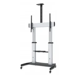 MANHATTAN Premium TV-Staender auf Rollen Traglast bis 100kg 60Z bis 100Z neigbar hoehenverstellbar 2 Fachboeden silber/schwarz