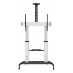 MANHATTAN Premium TV-Staender auf Rollen Traglast bis 100kg 60Z bis 100Z neigbar hoehenverstellbar 2 Fachboeden silber/schwarz
