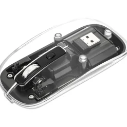 MANHATTAN Transparente Wiederaufladbare Kabellose Maus LED-Beleuchtung USB-A-Mikroempfänger Links-/Rechtshänder durchsichtig/schwarz
