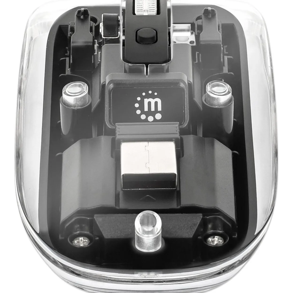 MANHATTAN Transparente Wiederaufladbare Kabellose Maus LED-Beleuchtung USB-A-Mikroempfänger Links-/Rechtshänder durchsichtig/schwarz