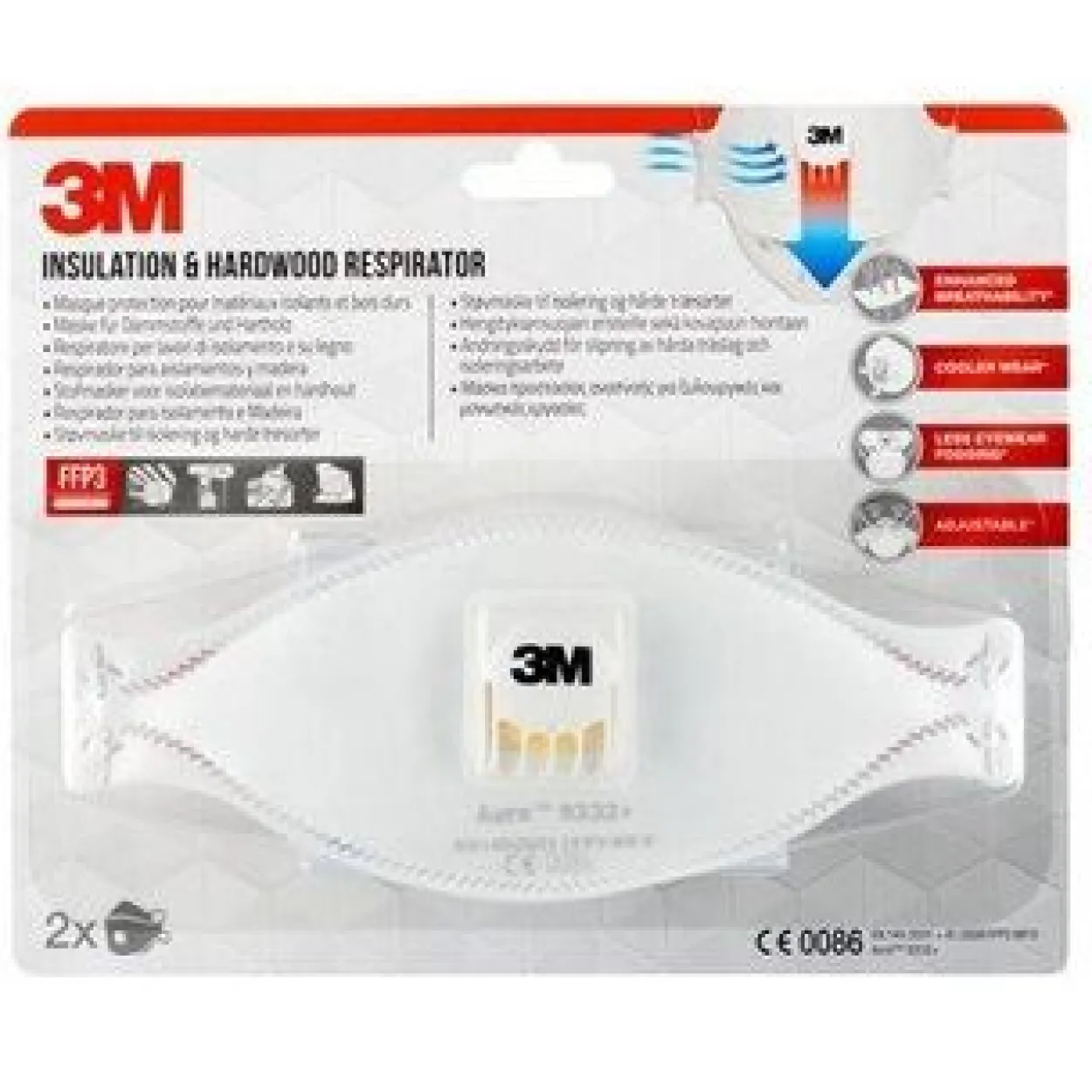 3M Atemschutzmasken AuraÖ Comfort Cool FlowÖ 9332+ FFP3 NR D DIN EN 149:2001, A1:2009, 2 St.