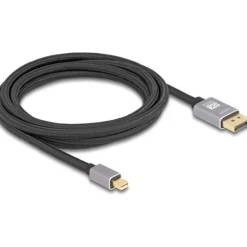 3.00m Delock Mini DisplayPort zu DisplayPort Kabel 8K 60 Hz grau Metall ohne Einrastfunktion