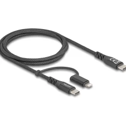 1.00m Delock USB Kabel 2 in 1 USB Type-C zu USB Type-C / Lightning für iPhone und iPad MFi 60 W