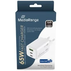 MediaRange Ladegerät 65W 3-Port 1x USB-A/2x USB-C GaN, weiß