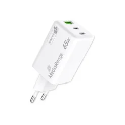 MediaRange Ladegerät 65W 3-Port 1x USB-A/2x USB-C GaN, weiß