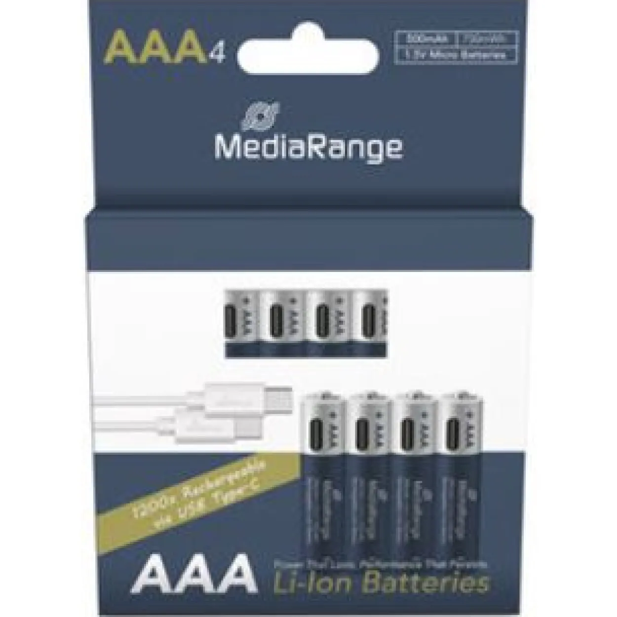 MediaRange 4 USB-Akkus mit Ladekabel Mignon AAA 500 mAh