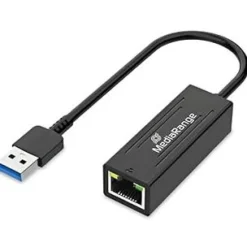 MediaRange USB-A Netzwerkadaper mit RJ45 Port, 20cm, sw