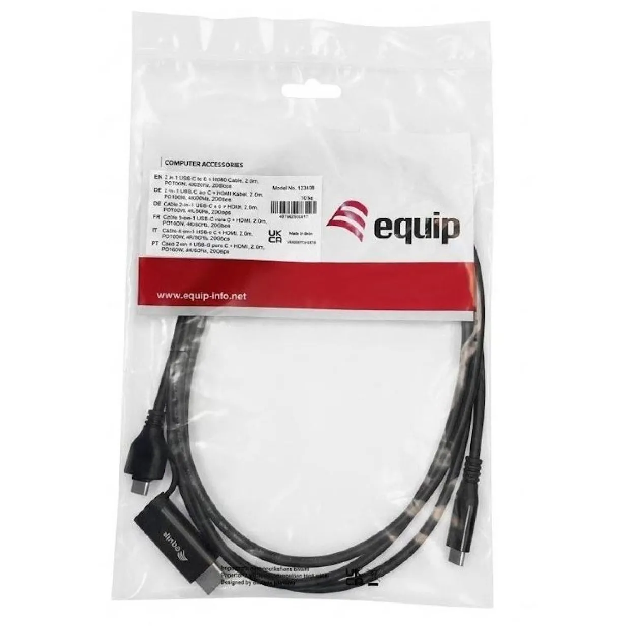 2.00m Equip Adapter USB-C->USB-C+HDMI PD100W 4K/ 60Hz Alu.
