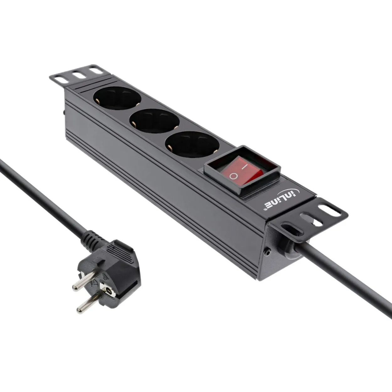 2.00m InLine 10" Steckdosenleiste, 3-fach Schutzkontakt, mit Schalter, schwarz