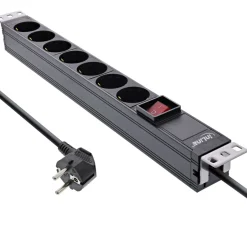 2.00m InLine 19" Steckdosenleiste, 7-fach Schutzkontakt, mit Schalter, schwarz