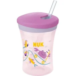 NUK Trinkbecher Action Cup 230ml rosa mit Trinkhalm ab 12M