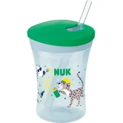 NUK Trinkbecher Action Cup 230ml grün mit Trinkhalm ab 12M