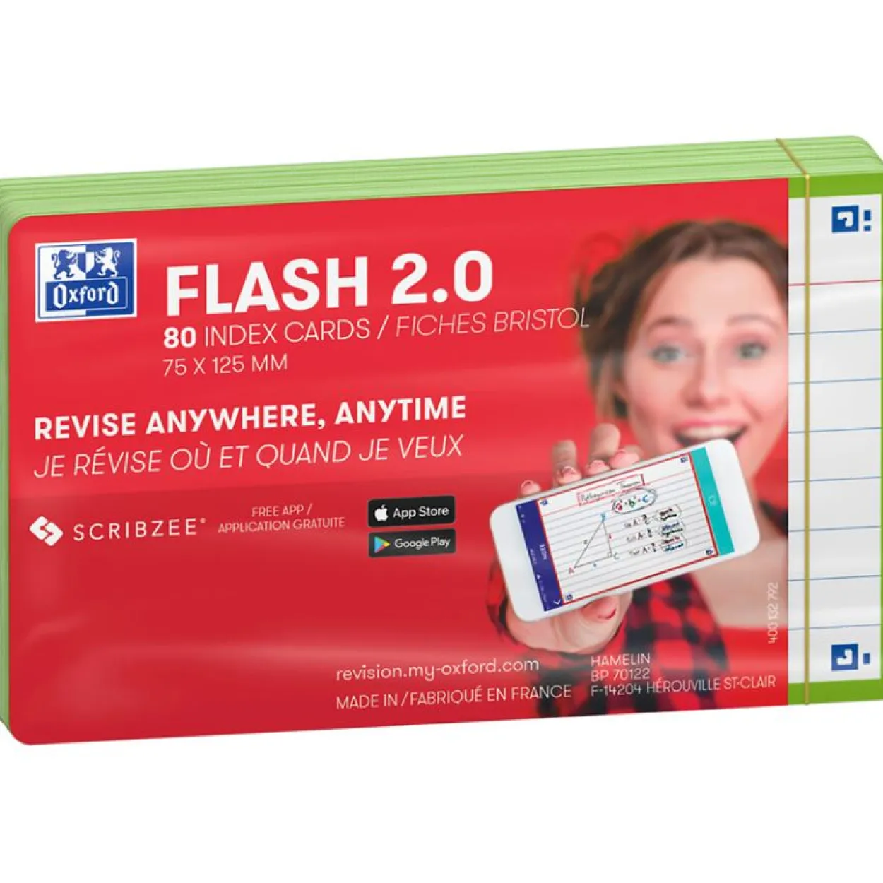 OXFORD 80 Karteikarten FLASH 2.0 DIN A7 weiß, grün liniert