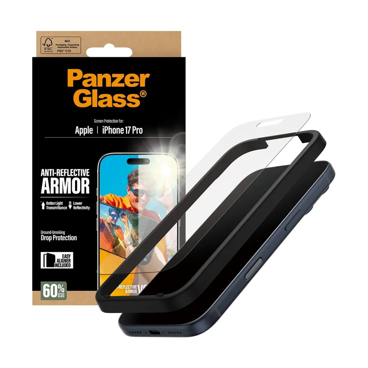 PanzerGlass Anti-Reflective Armor Screen Protector iPhone 17 Pro w. EasyAligner