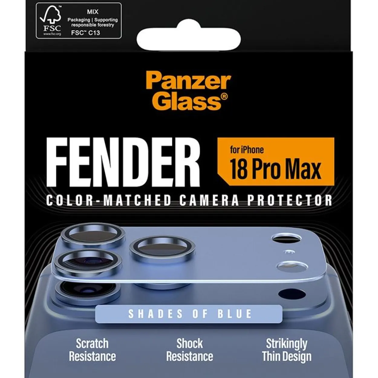 PanzerGlass Fender Camera Lens Protector shades of blue iPhone 18 Pro Max