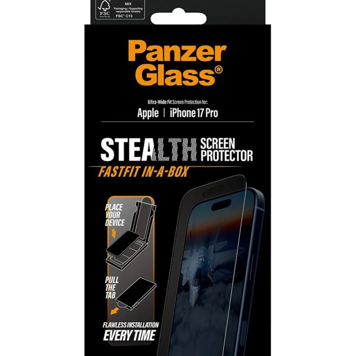 PanzerGlass STEALTH SCREEN PROTECTOR W. BLACK PRO ULTRA-WIDE FIT W. FASTFIT IN