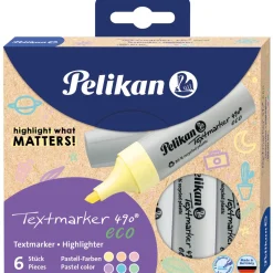 Pelikan Textmarker 490 eco Set aus 6 Pastell-Farben im Etui