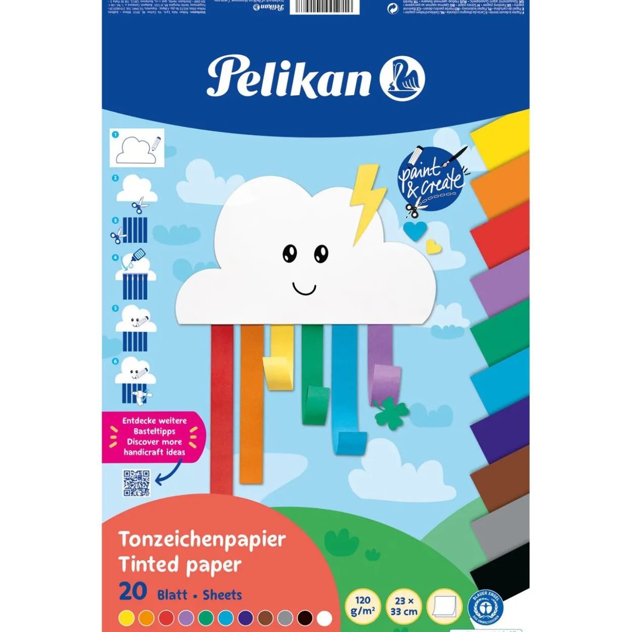 Pelikan Tonpapier Block TZPB, 20 Blatt, 23x33cm, Rainbow