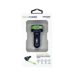 Realpower Car Charger C - integrated USB-C Cable + 1x USB