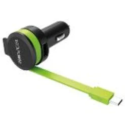 Realpower Car Charger C - integrated USB-C Cable + 1x USB