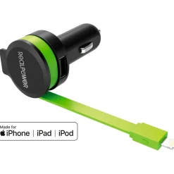 Realpower Car Charger L - integrated Lighning Cable + 1x USB