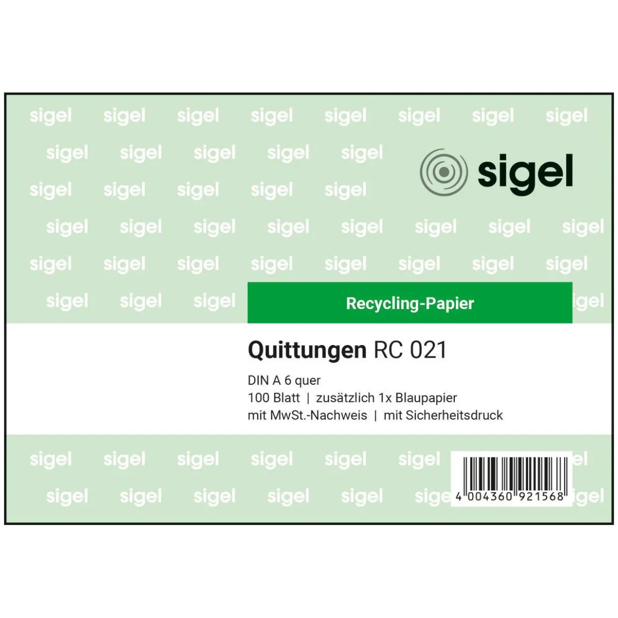 SIGEL Quittung, MwSt. separat ausgewiesen Formularbuch RC021