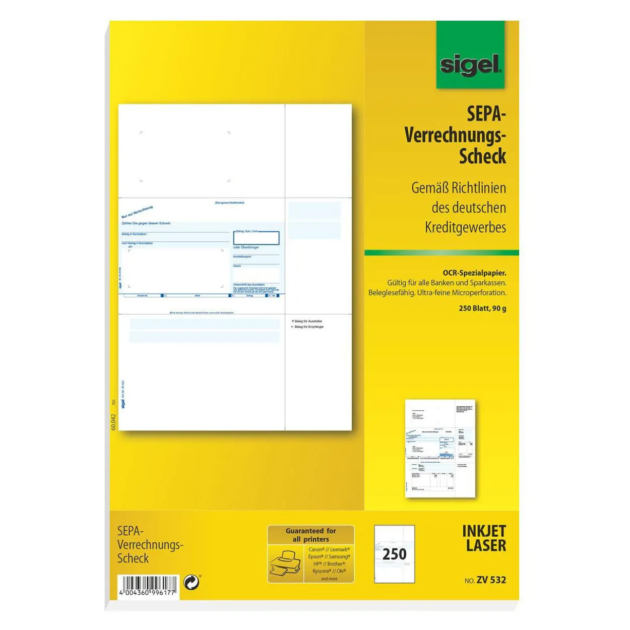 SIGEL 250 SEPA-Verrechnungsscheck Bankformulare ZV532