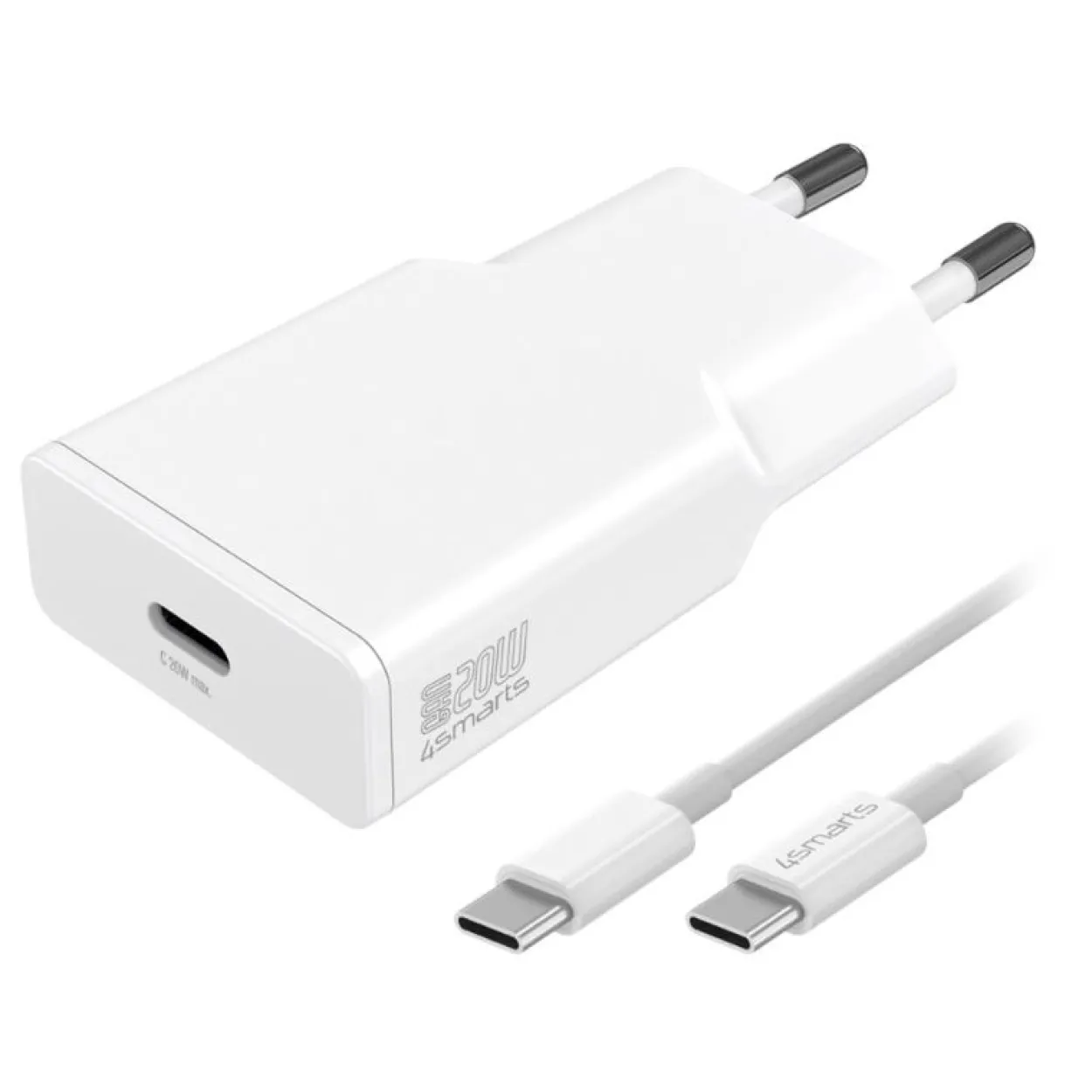 4smarts Netzladegerät PDPlug Slim 20W GaN 1C und USB-C Kabel 1,5m weiß
