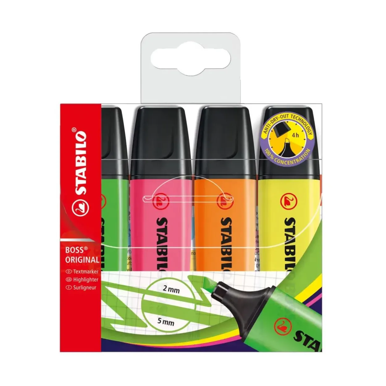 STABILO BOSS ORIGINAL Textmarker farbsortiert, 4 St. (70/4)
