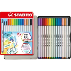 STABILO Pen 68 brush Brush-Pens farbsortiert, 15 St.