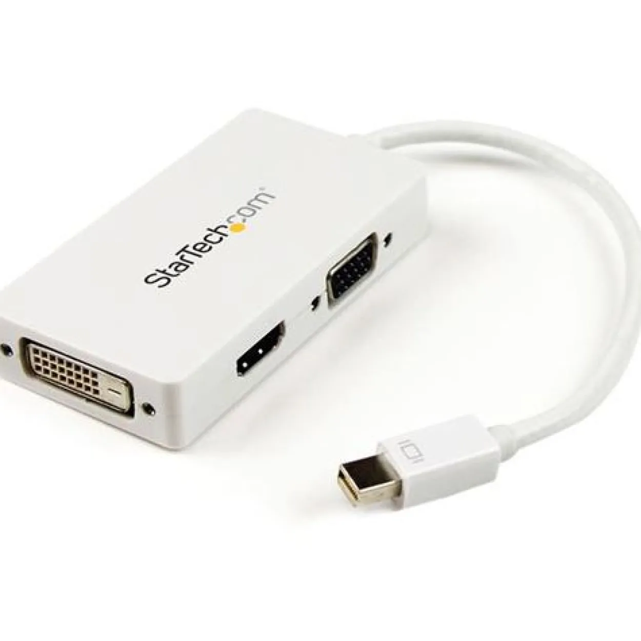 Startech Displayport Adapter Mini Displayport Stecker auf VGA 15pol Buchse + HDMI A-Buchse + DVI-D 24+1 Buchse Weiß schraubbar