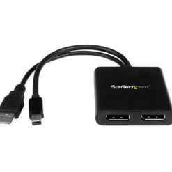Startech Displayport 1.2 Adapter Mini Displayport Stecker + USB A Stecker auf 2xDisplayport Buchse Schwarz 4K / MST