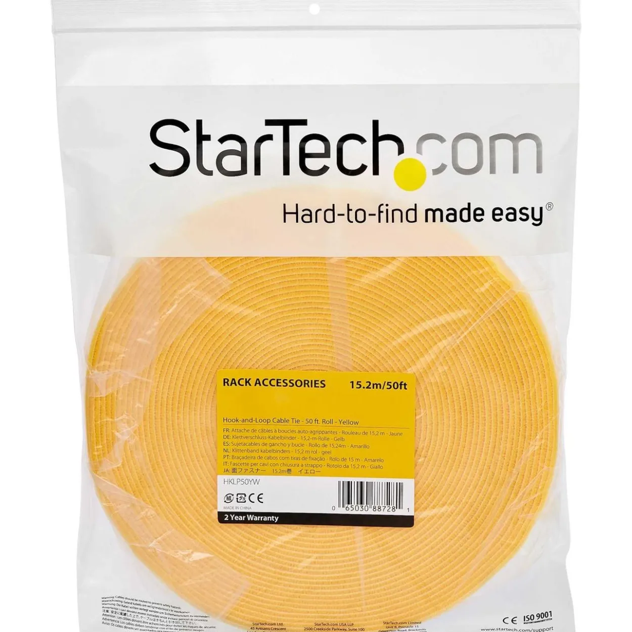 Startech 7,6m Klettkabelbinder - Rolle - Wiederverwendbar, gelb