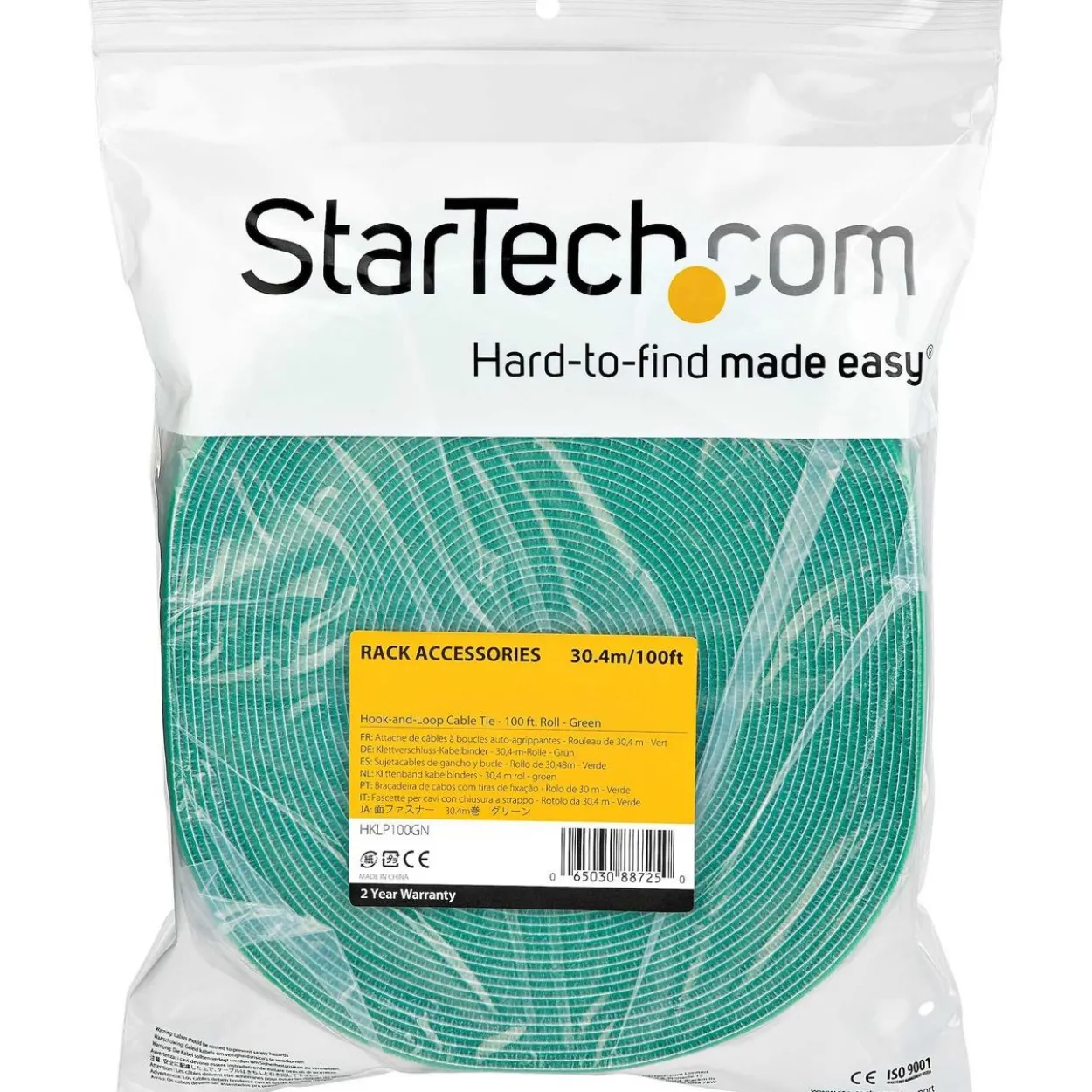 Startech 30,4m Klettkabelbinder - Rolle - Wiederverwendbar, grün