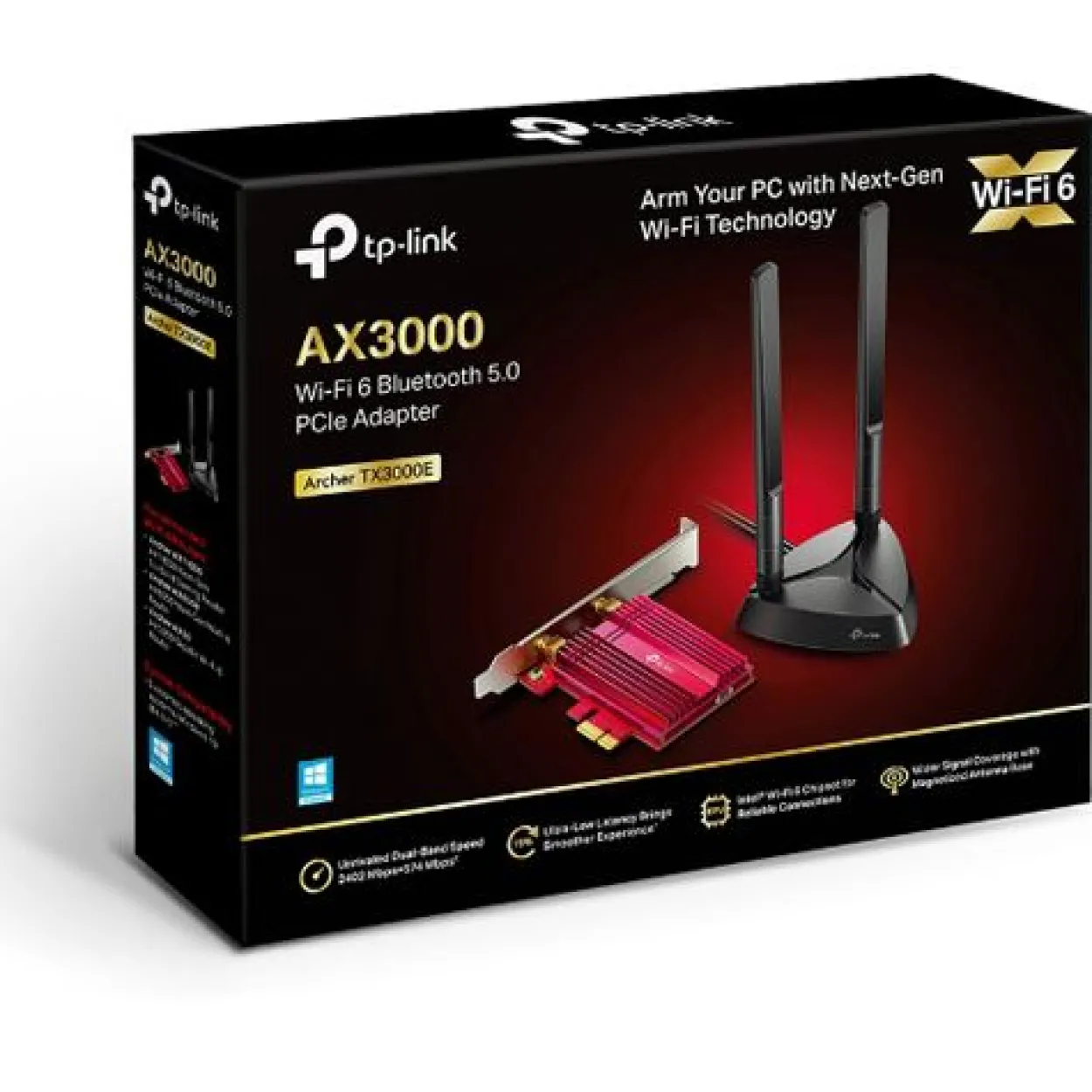 TP-Link AX3000, 2.4GHz/5GHz WLAN, Bluetooth 5.0 LE, PCIe x1 (Archer TX3000E)