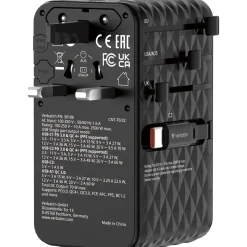 VERBATIM CHARGE 'N' TRAVEL 70W 2C RETRACTABLE UNIVERSAL TRAVEL ADAPTER BLACK
