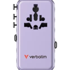 VERBATIM CHARGE 'N' TRAVEL 70W 2C RETRACTABLE UNIVERSAL TRAVEL ADAPTER PURPLE