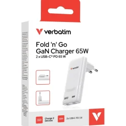 Verbatim Fold Go Charger 2 Port 65W USB-C white