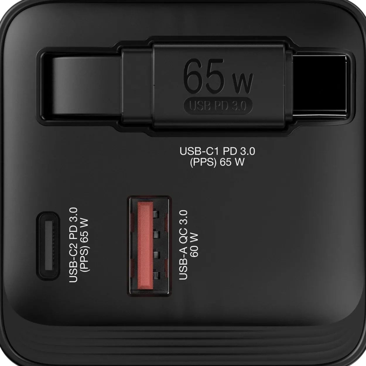 Verbatim Gan Charger 65W 2xUSB-C PD,1xUSB-A, retrac. Cable 32217