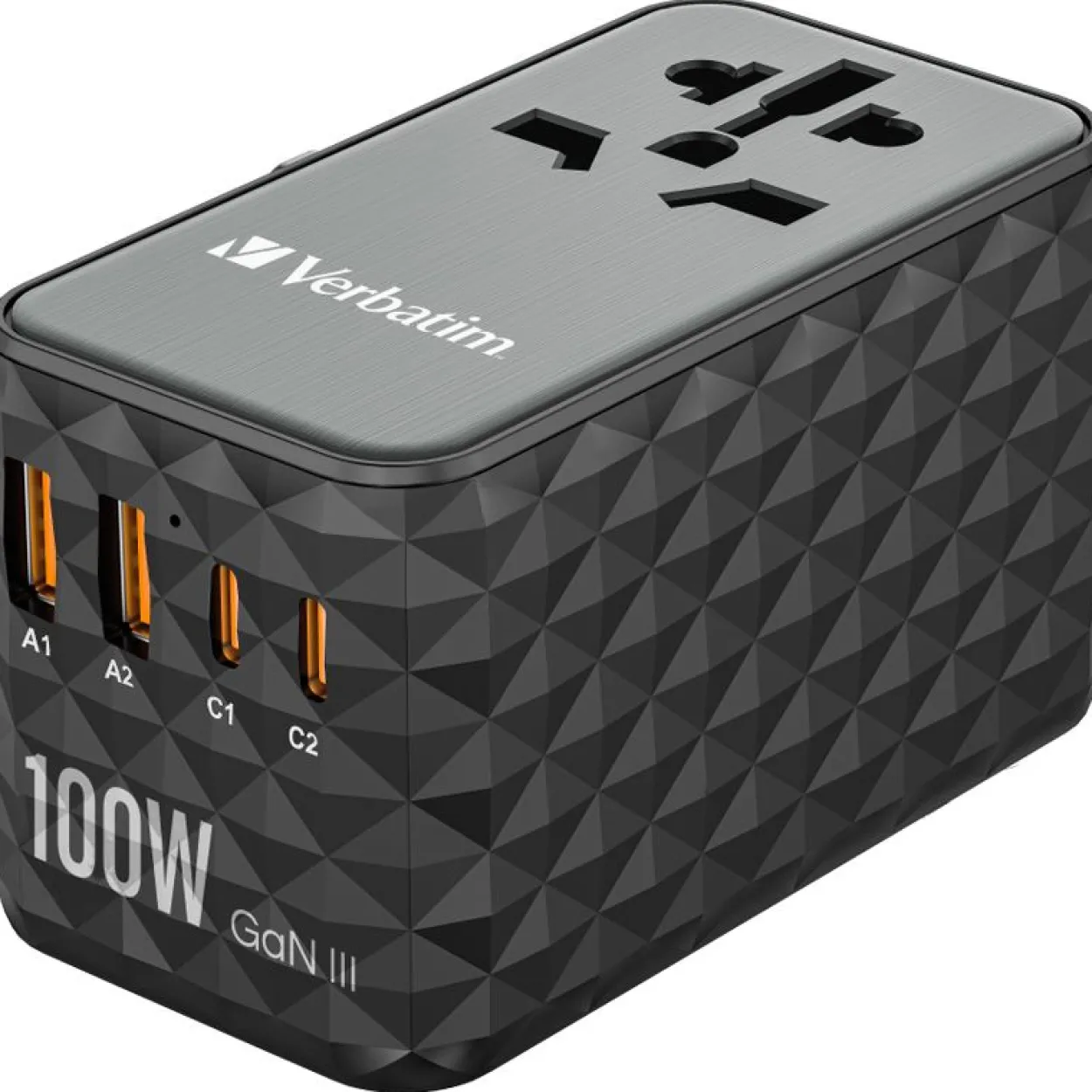VERBATIM Ladeadapter, Universal Travel, UTA-06, GaN III, 100W 2x USB-A QC, 2x USB-C PD, 100-250V, Retail