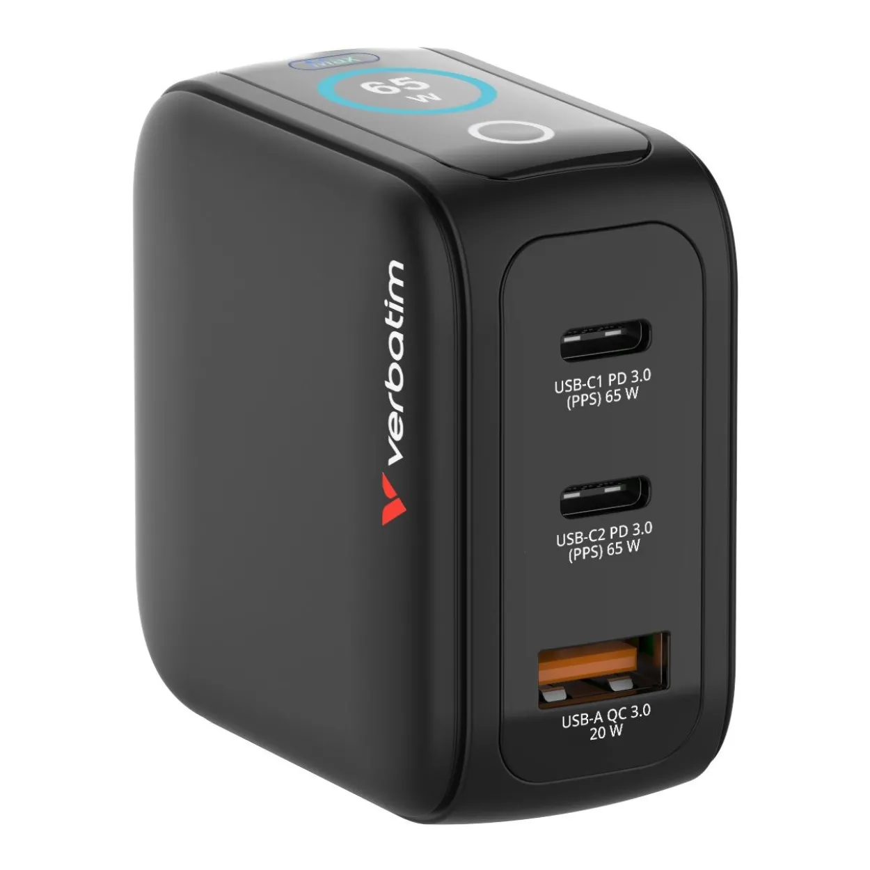 Verbatim Mini GaN Charger 3 Port 65W w Display (EU/UK/US)