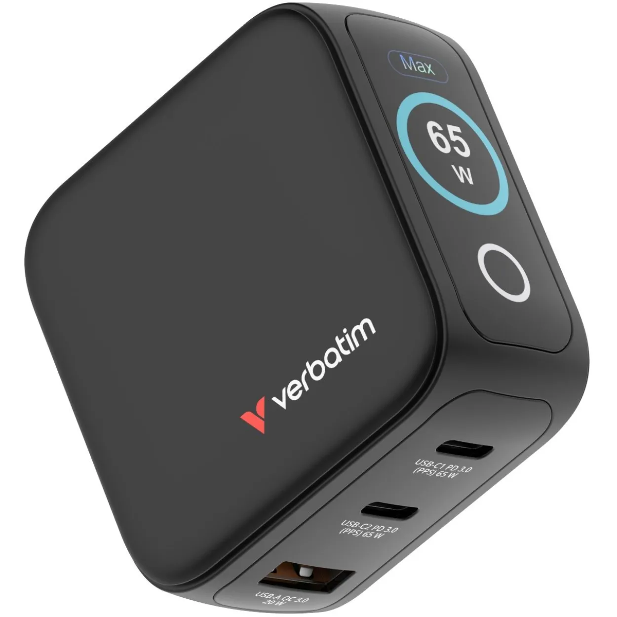 Verbatim Mini GaN Charger 3 Port 65W w Display (EU/UK/US)