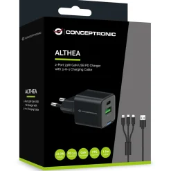 33 Watt Conceptronic Ladegerät 2Port 1xUSB-C,1xUSB-A +3-in-1 schwarz