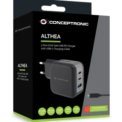 67 Watt Conceptronic Ladegerät 3Port 2xUSB-C,1xUSB-A 1.5m sw