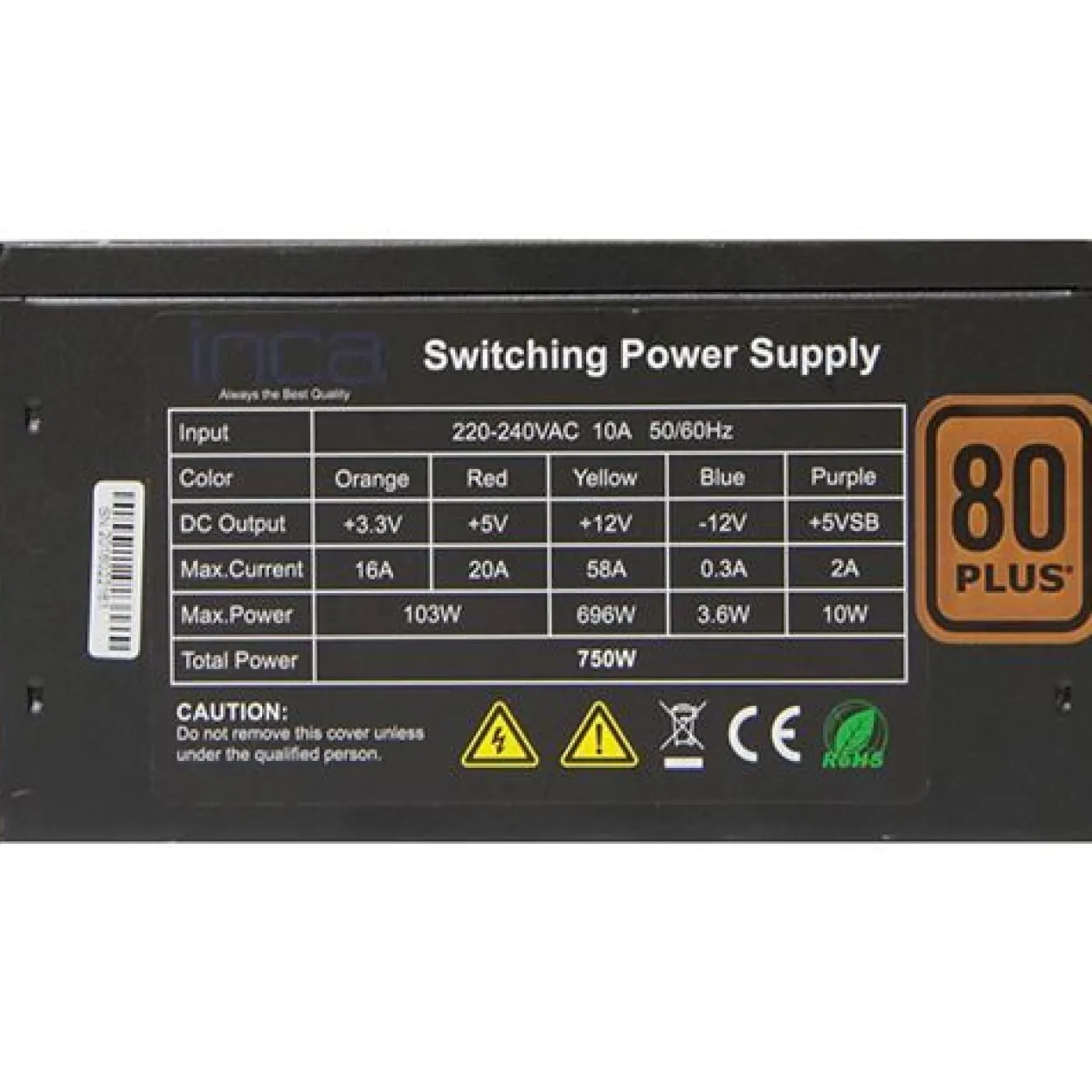 750 Watt INCA 80+ Gold POWER SUPPLY 80 PLUS