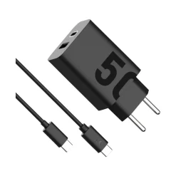 50 Watt Motorola Charger TurboPower Duo USB-C + USB-A w/ USB-C cable, Black